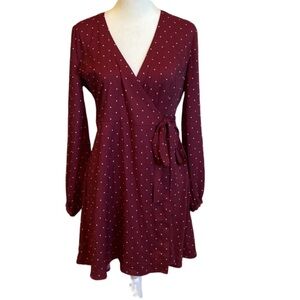 Loft petites wrap dress. Size OP. Maroon with white stars. Pretty.